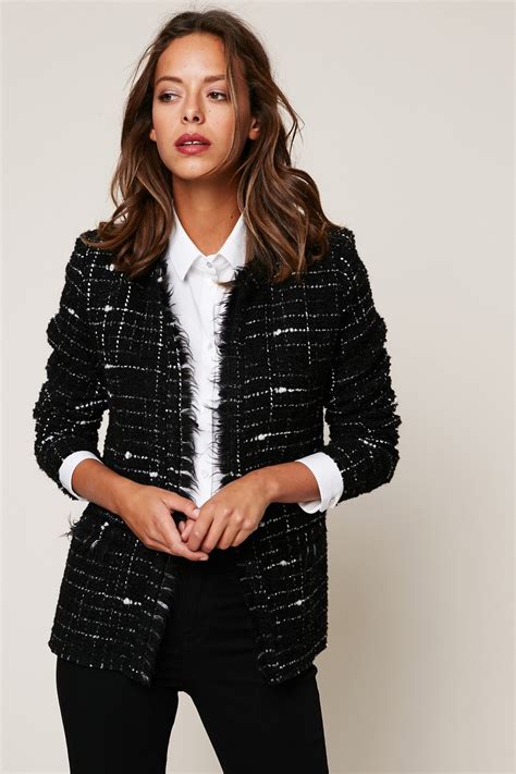 Veste tweed noire femme .